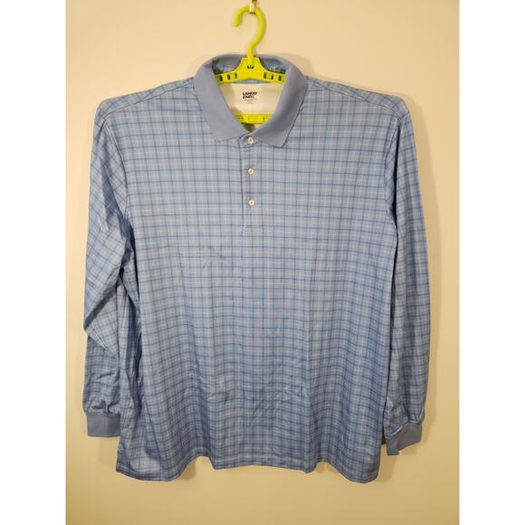 Lands End Golf Polo Shirt Mens 4XLT 4XL Tall Check Blue Long Sleeve Preppy - Picture 4 of 10